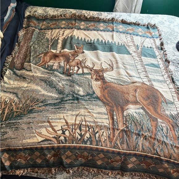 Vintage Deer Tapestry Throw Blanket - Picture 1 of 7